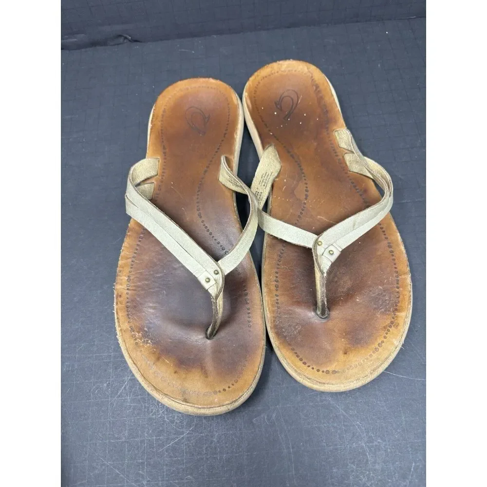 OluKai‎ Kapehe Luana Leather Flip Flop Sandals US Women's 9
